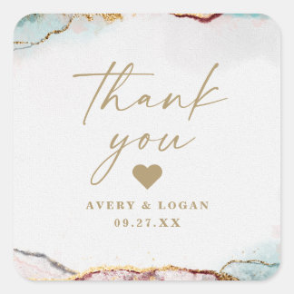 Moderne Abstracte Wijn Rood & Gouden Bruiloft Dank Vierkante Sticker