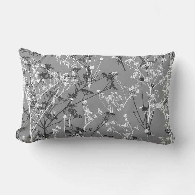 Moderne Abstracte Wildflower Grijs Zwart Wit Kussen (Voorkant)