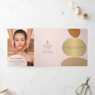 Moderne Abstracte Zen Stenen Roze Wellness Brochur Drieluik Kaart