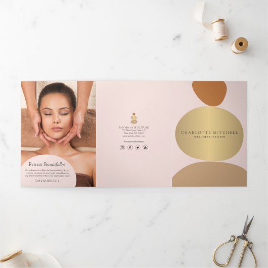 Moderne Abstracte Zen Stenen Roze Wellness Brochur Drieluik Kaart (Buitenkant)