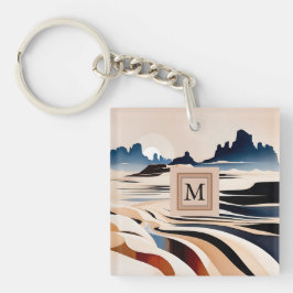 Moderne abstracte zuidwestelijke woestijnmonogram sleutelhanger