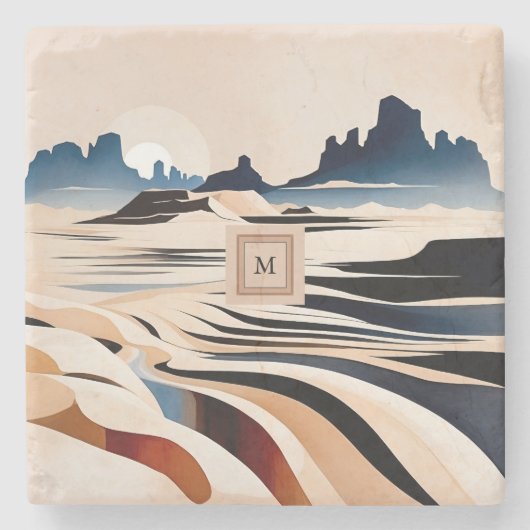 Moderne abstracte zuidwestelijke woestijnmonogram stenen onderzetter (Voorkant)