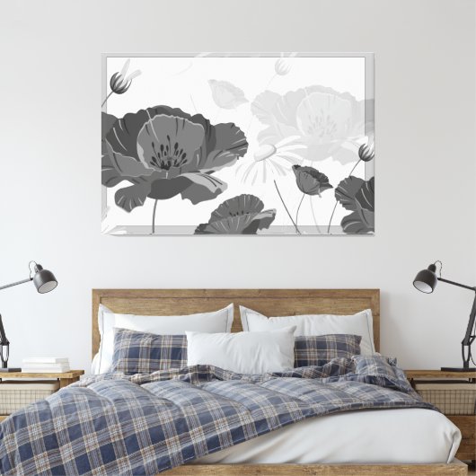 Moderne Abstracte zwarte en witte Floral I Canvas  (Insitu (Slaapkamer))