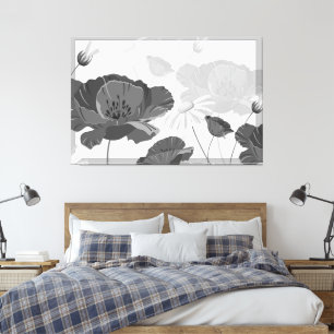 Moderne Abstracte zwarte en witte Floral I Canvas Afdruk