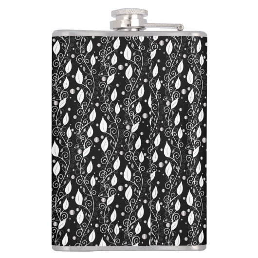 Moderne abstracte zwarte en witte inktillustratie heupfles (Achterkant)