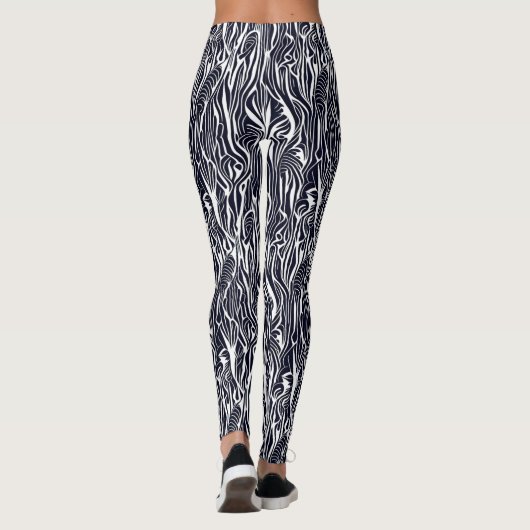 Moderne Abstracte zwarte en witte zebrapatronen Leggings (Achterkant)