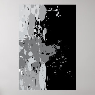 Moderne Abstracte Zwarte & Grijze Verfspatten Poster