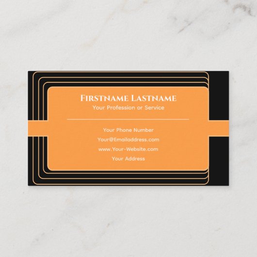 Moderne abstracte zwarte omlijst oranje afgeronde visitekaartje (Achterkant)