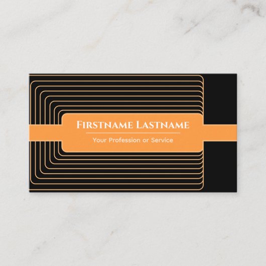 Moderne abstracte zwarte omlijst oranje afgeronde visitekaartje (Voorkant)