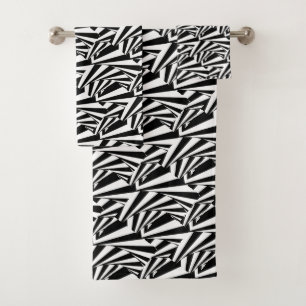 Moderne Abstracte Zwarte & Witte Wervelingen Handd Bad Handdoek