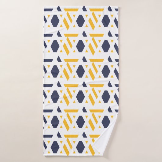 Moderne, abstrait, bleu marine, jaune, blanc motif (Serviette de bain)