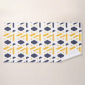 Moderne, abstrait, bleu marine, jaune, blanc motif (Serviette de bain)