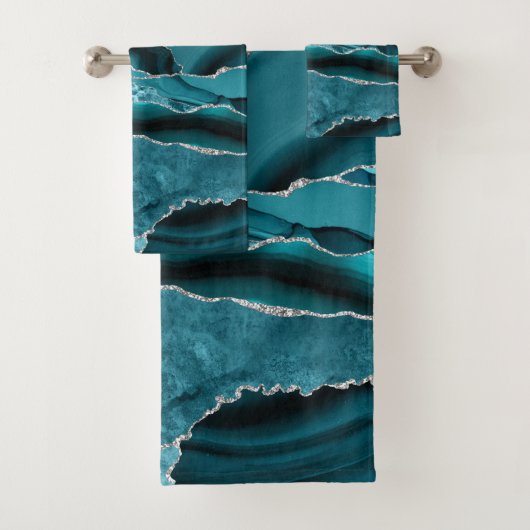 Moderne Abstrait Bleu Turquoise Agate Paillettes A (En situation)