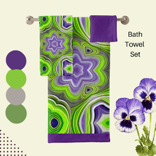 Moderne Abstrait de chaux vert, violet et jaune