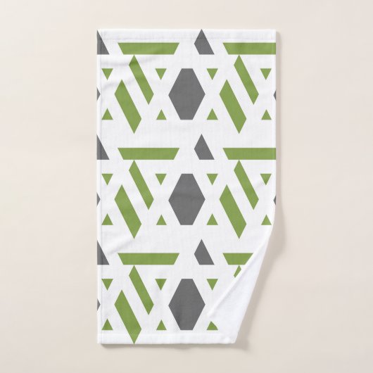 Moderne, abstrait, gris, vert olive, blanc (Serviette à main)