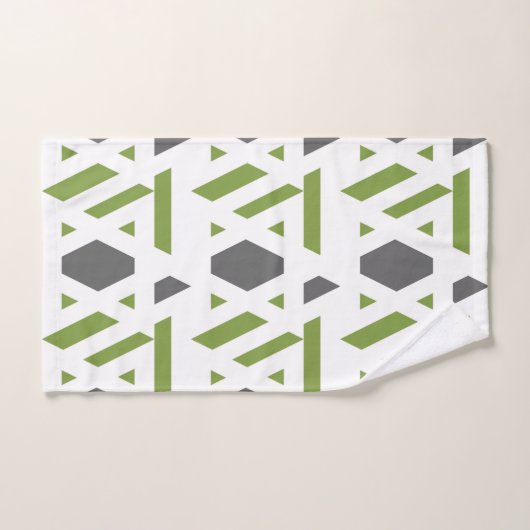 Moderne, abstrait, gris, vert olive, blanc (Serviette à main)