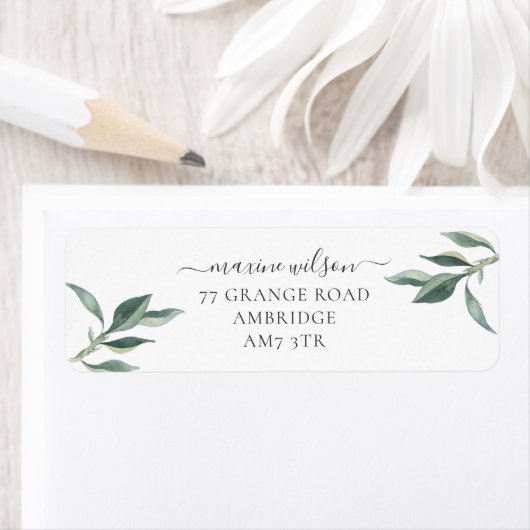 Moderne achterlaten in botanische lederen etiket (Insitu)