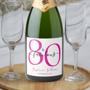 Moderne achtste en fantastische roze 80ste verjaar sparkling wijnetiket