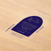 Moderne Acryl Marine Blauw Goud Minimalistische Hu Acryl Uitnodigingen (Laagn)