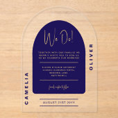 Moderne Acryl Marine Blauw Goud Minimalistische Hu Acryl Uitnodigingen (Voorkant)