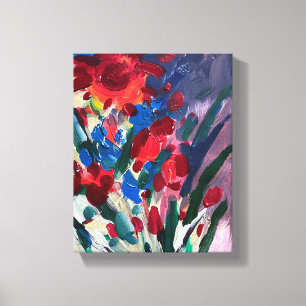 Moderne acrylschildering, rode bloemen canvas afdruk