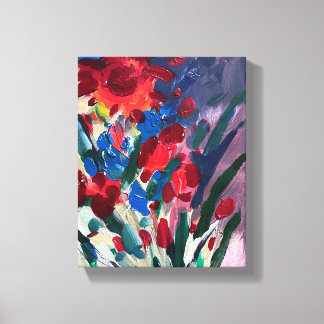 Moderne acrylschildering, rode bloemen  canvas afdruk