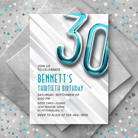 Moderne Adulte Turquoise 30e Invitation anniversai