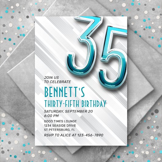 Moderne Adulte Turquoise 35e Invitation anniversai