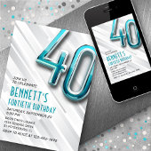 Moderne Adulte Turquoise 40e Invitation anniversai