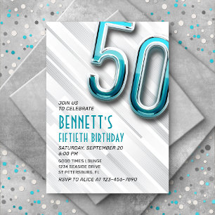 Moderne Adulte Turquoise 50e Invitation anniversai