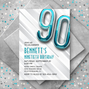 Moderne Adulte Turquoise 90e Invitation anniversai