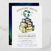 Moderne Adventure Wereldbol Baby shower Echte