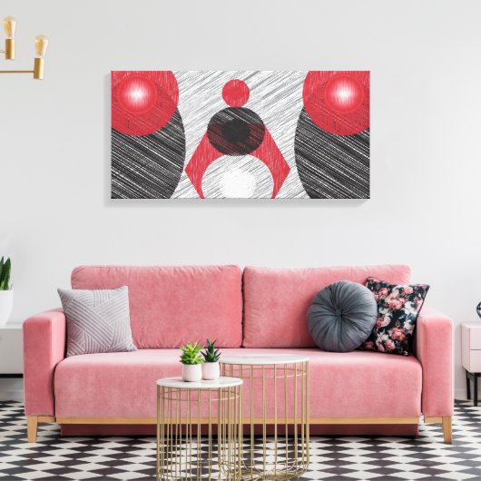 Moderne afdrukken op rood, zwart en wit Abstract C (Insitu (Woonkamer))