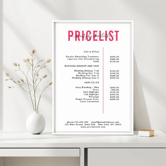 Moderne, Affiche de liste de prix