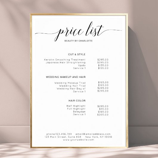 Moderne, Affiche de liste de prix