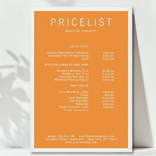 Moderne, Affiche de liste de prix