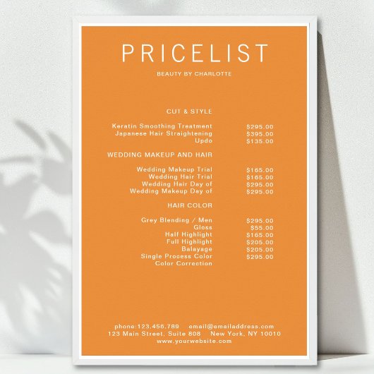 Moderne, Affiche de liste de prix