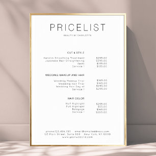 Moderne, Affiche de liste de prix