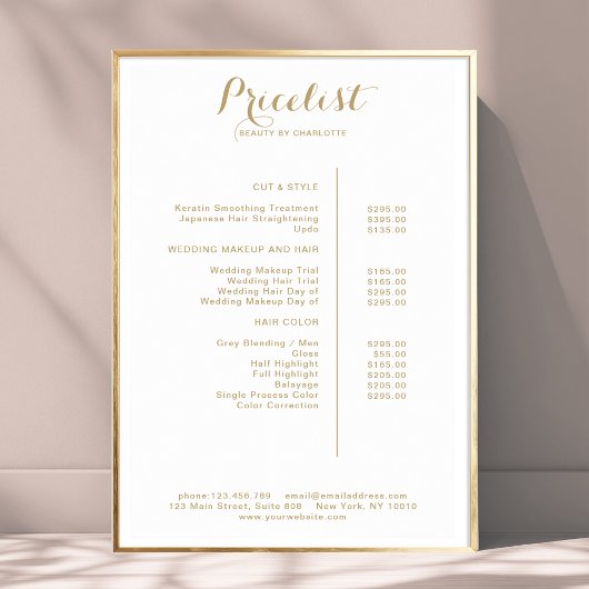 Moderne, Affiche de liste de prix