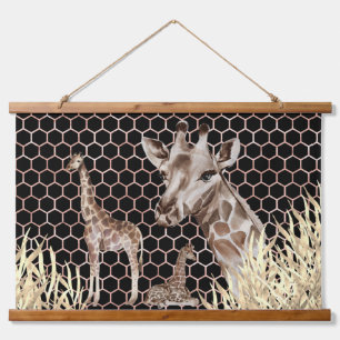 Moderne Afrikaanse Giraffen Aquarel Hangend Wandkleed
