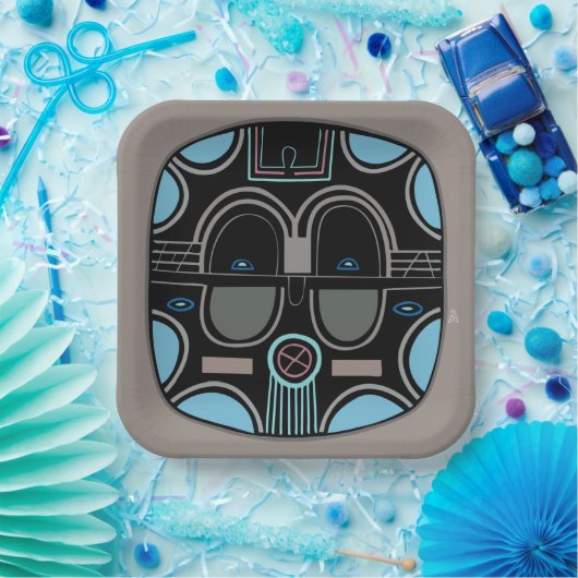 Moderne Afrikaanse stammenmasker, grijs blauw en z Papieren Bordje (Feest)