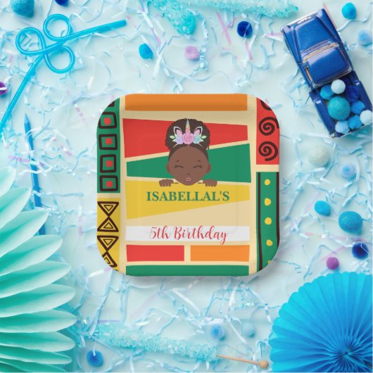 Moderne Afro-Amerikaanse meisjes Verjaardagsfeest Papieren Bordje (Feest)