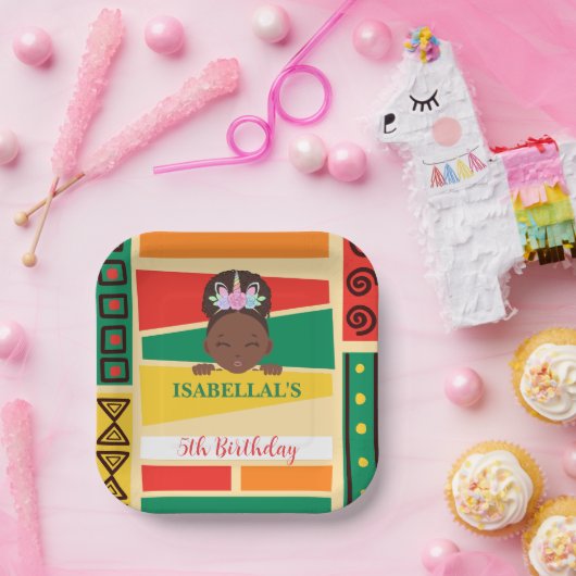 Moderne Afro-Amerikaanse meisjes Verjaardagsfeest Papieren Bordje (Feest)