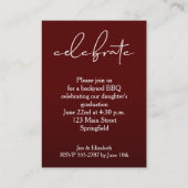 Moderne afstudeer uitnodiging donker maroon feest informatiekaartje (Achterkant)