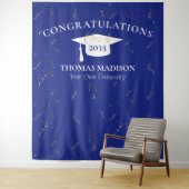 Moderne Afstudeer Valse Confetti Blauw/Wit Wandkleed (In situ)