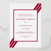 Moderne Afstudeerder Foto Bourgogne Red Gold Folie Uitnodiging (Achterkant)