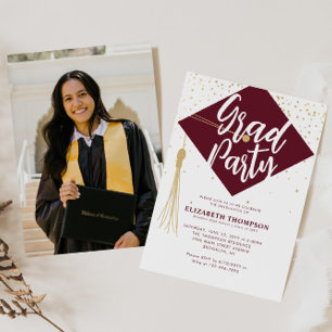 Moderne AFSTUDEERDER Pet Red Gold Photo Graduparty Kaart