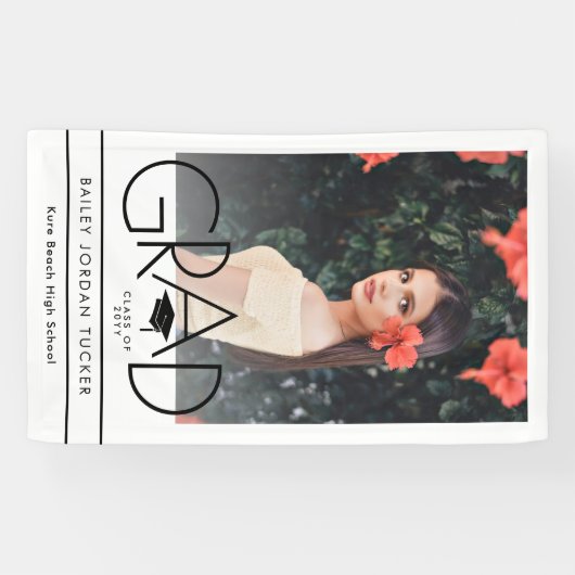 Moderne AFSTUDEERDER Pet zwart-wit Afstuderen foto Spandoek (Horizontaal)