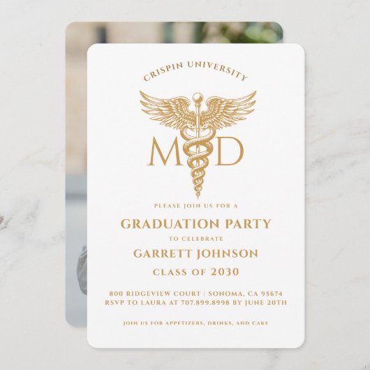 Moderne Afstudeerfeestje Goud Dokter Kaart (Voorkant / Achterkant)