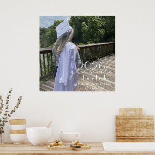 Moderne afstudeerfoto 2026 grijs roze magneet poster